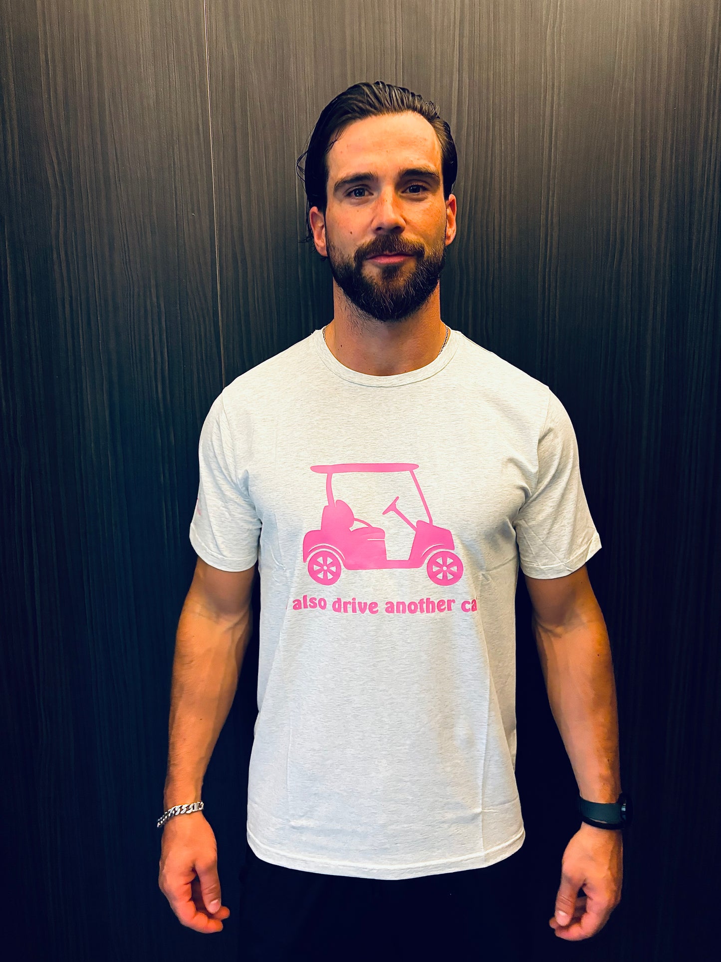 Drive Me!" Limited Edition Golf T-Shirt – 4P Collection | Grey with Pink Print