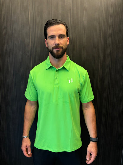 Close-up of moisture-wicking fabric on Flashy Green Golf Polo Shirt – soft, stretchable, and sweat-resistant
