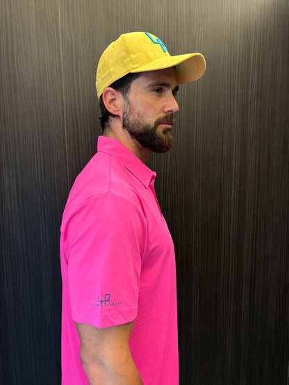 Front view of Pink Golf Polo Shirt – breathable lightweight summer golf apparel