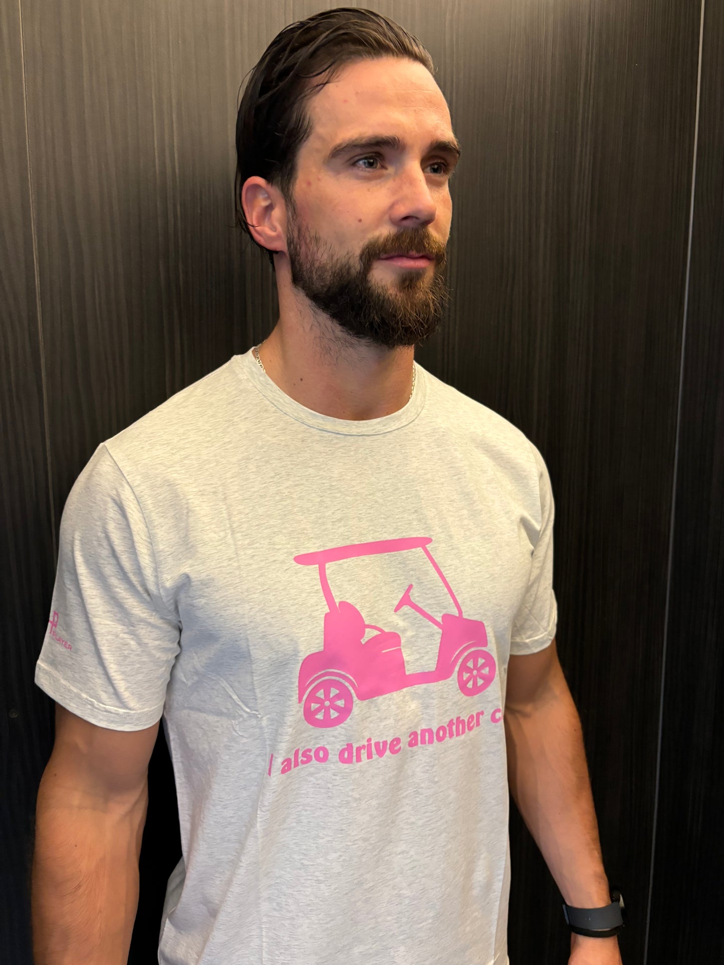 Drive Me!" Limited Edition Golf T-Shirt – 4P Collection | Grey with Pink Print