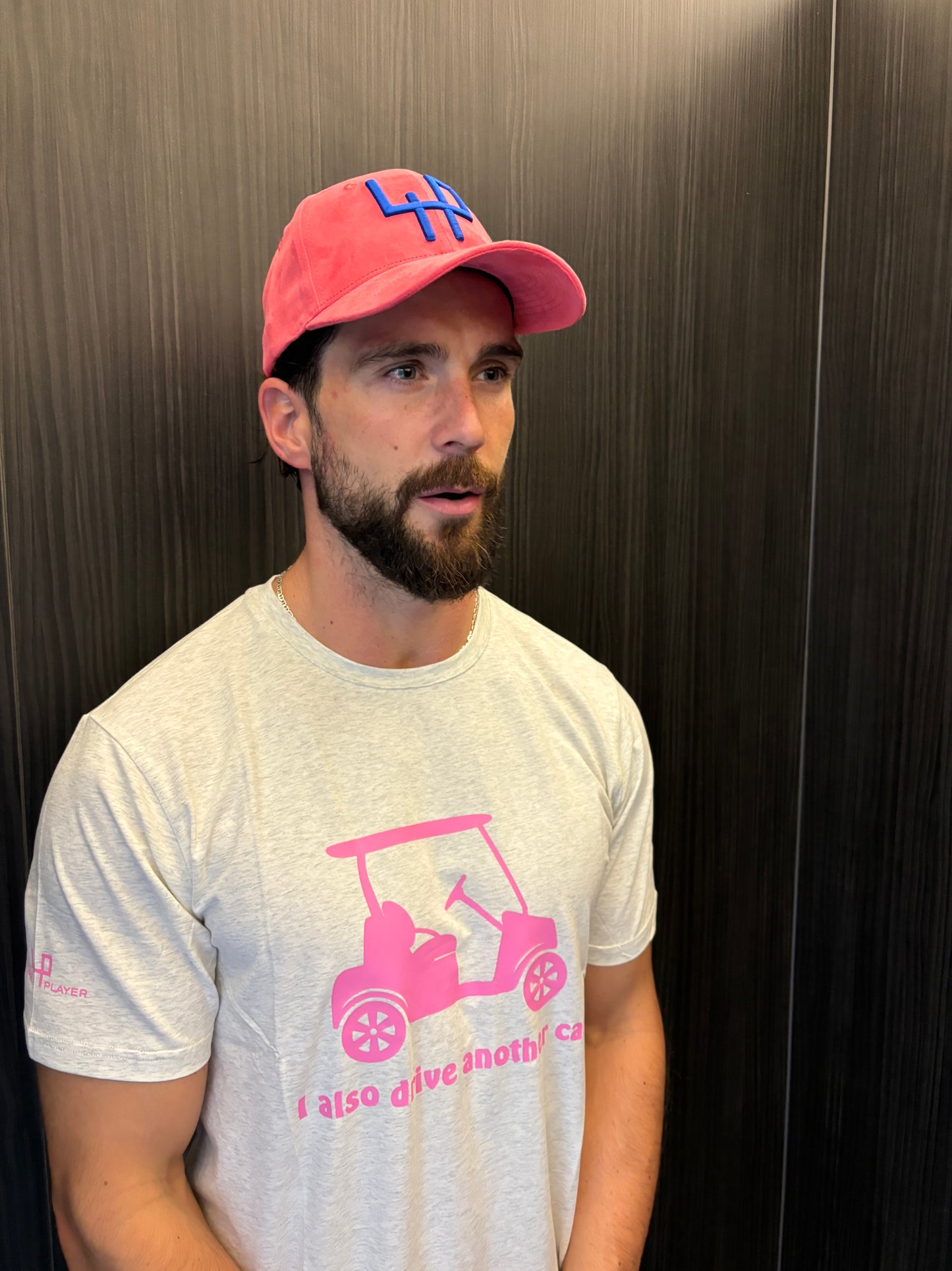 Drive Me!" Limited Edition Golf T-Shirt – 4P Collection | Grey with Pink Print