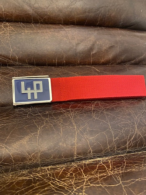 4P Red Golf Belt – Exclusive Limited Edition with Blue Metal Buckle