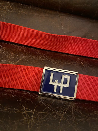 4P Red Golf Belt – Exclusive Limited Edition with Blue Metal Buckle