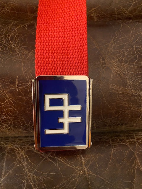 4P Red Golf Belt – Exclusive Limited Edition with Blue Metal Buckle
